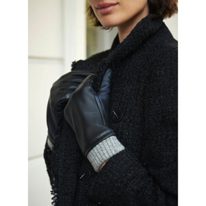 Mint Velvet Black Leather Knit Trim Gloves